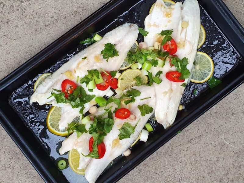 Thai-style baked sea bass fillet