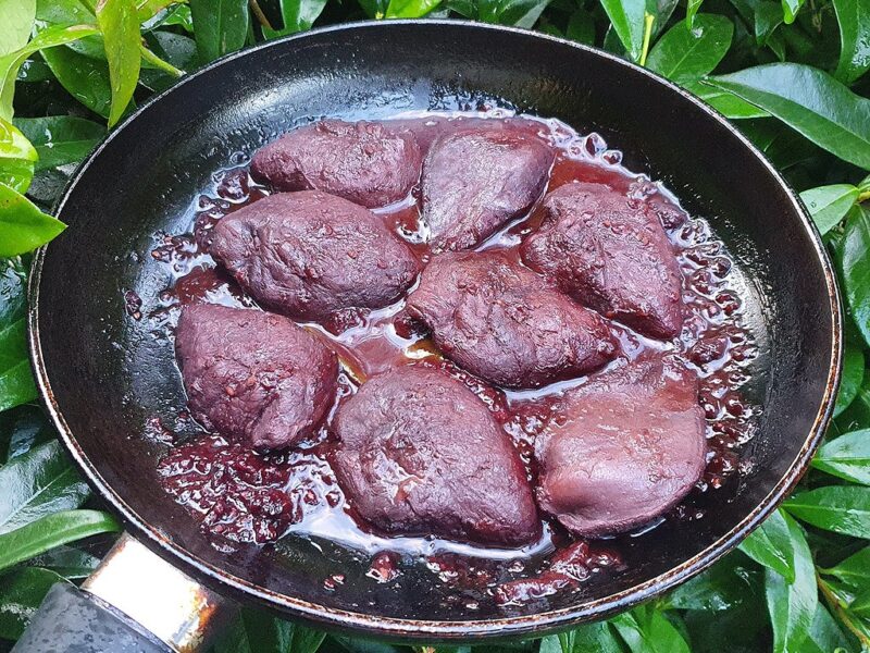 Wood pigeon in wine and blackberry jus