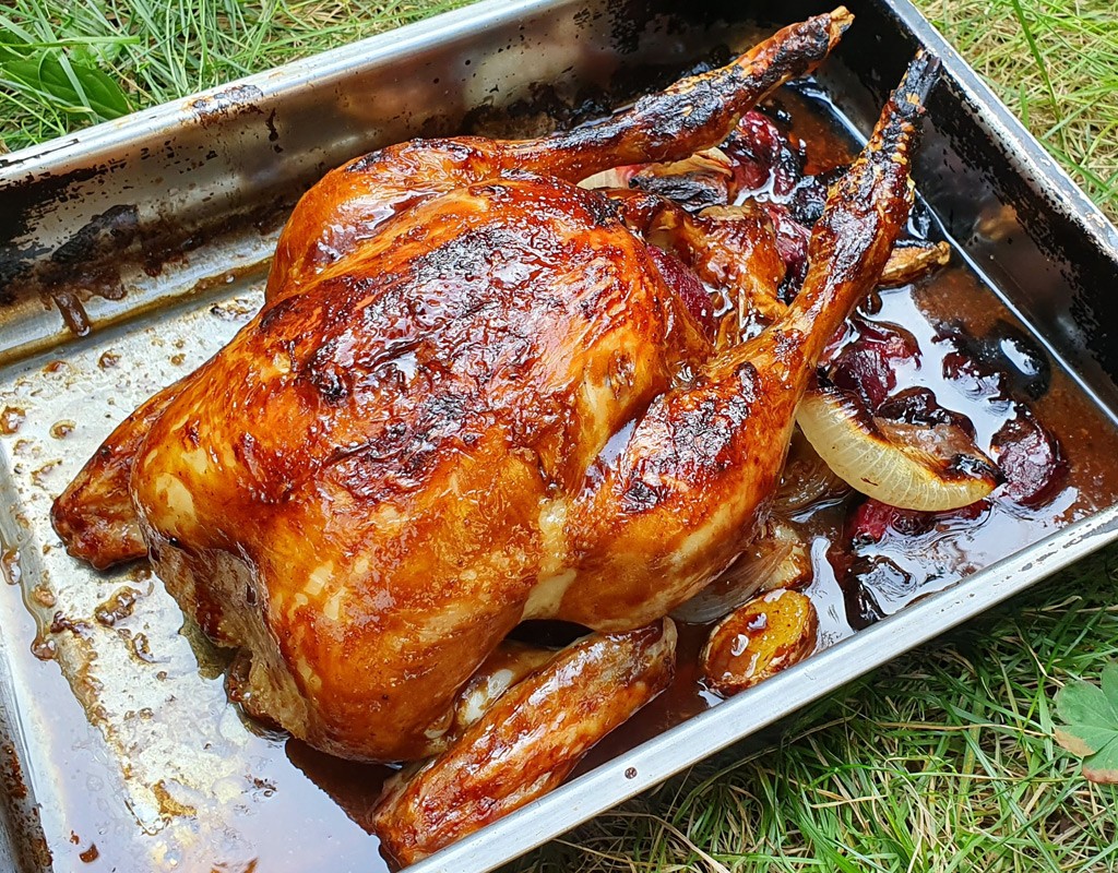 Hoisin glazed roast chicken with plum sauce