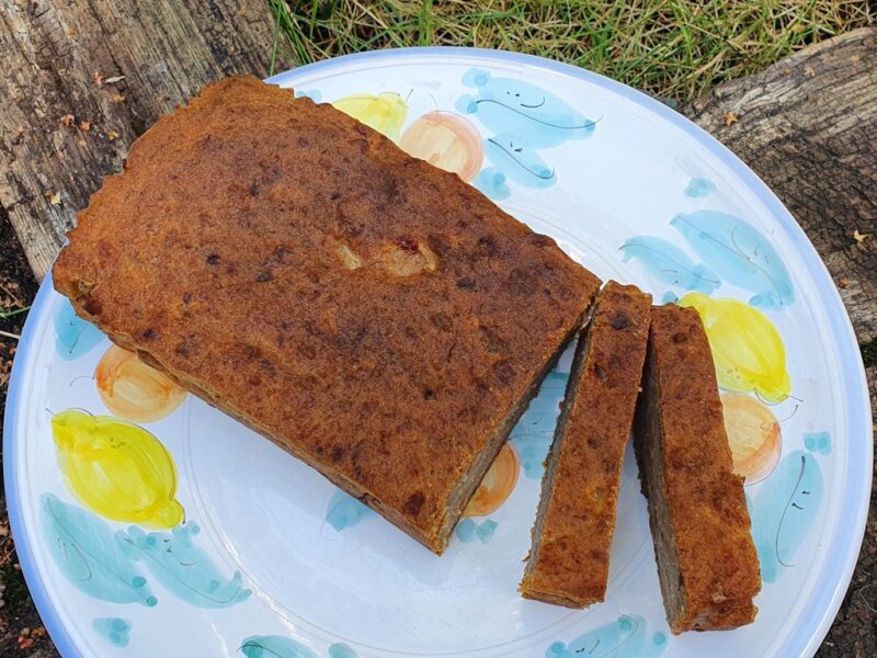 Vegan banana bread with apple and walnuts