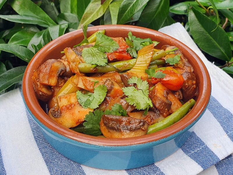 Chipotle mushrooms with green beans