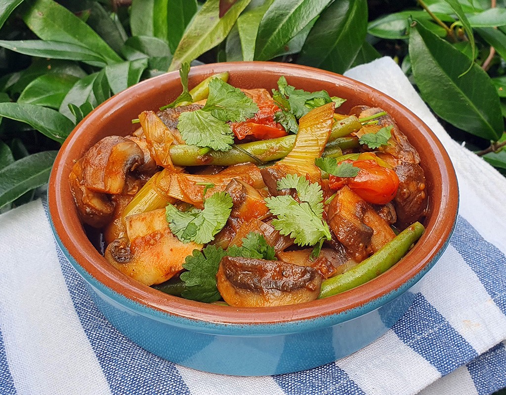 Chipotle mushrooms with green beans