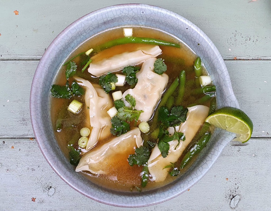 Miso soup with gyoza