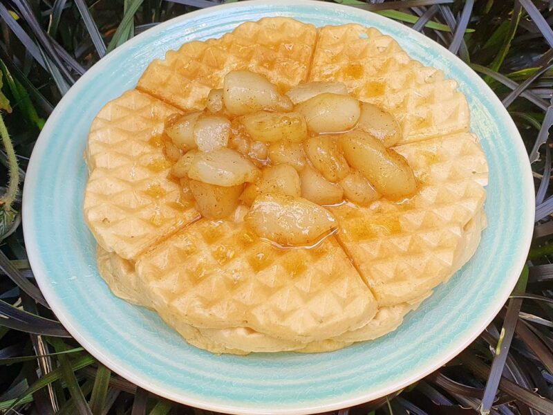 Vegan pear and ginger waffles