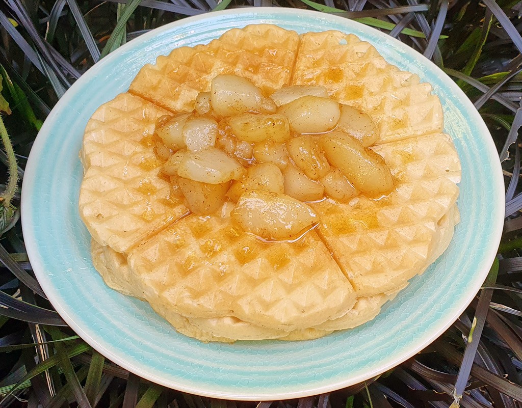 Vegan pear and ginger waffles