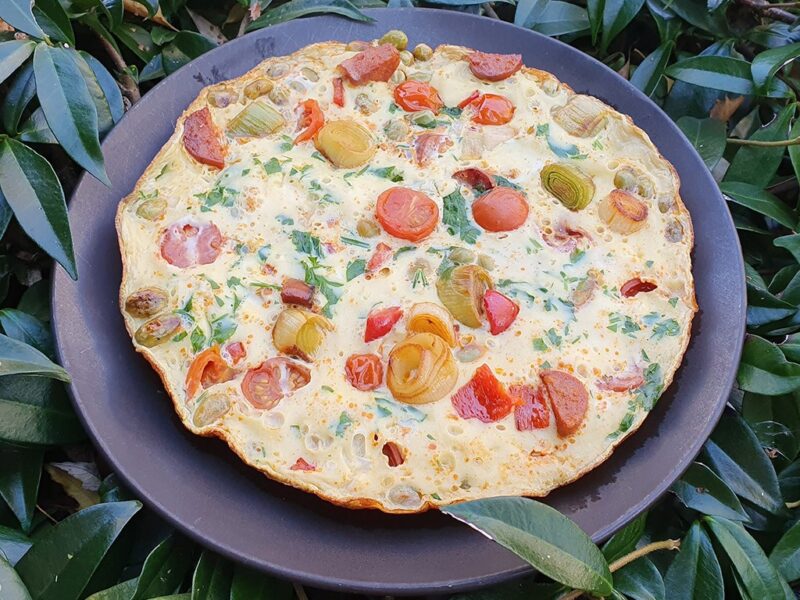 Chorizo frittata with broad beans