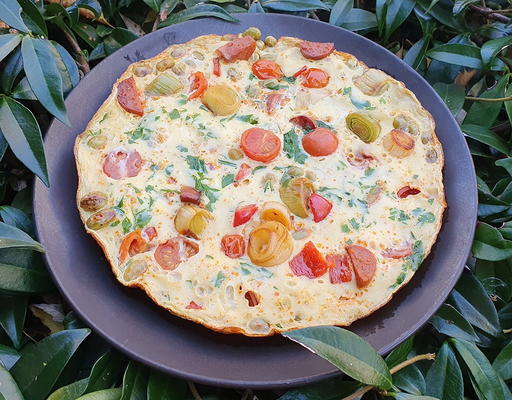 Chorizo frittata with broad beans