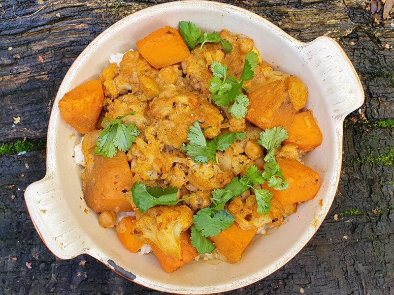 Coconut cauliflower and sweet potato curry