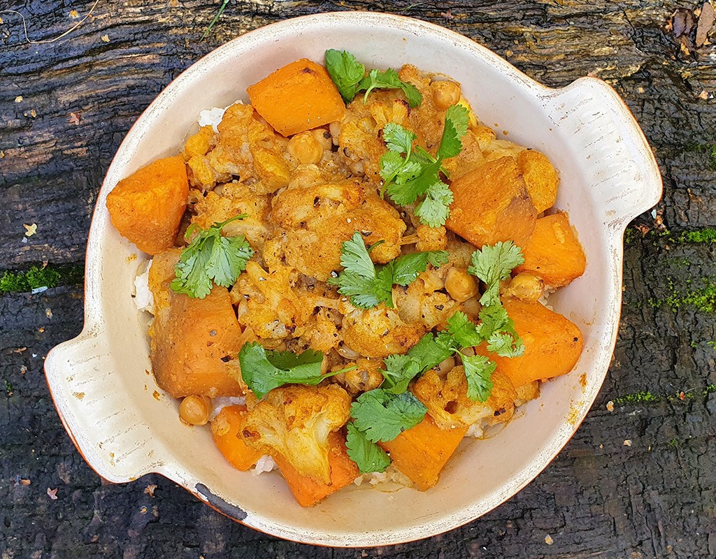 Coconut cauliflower and sweet potato curry