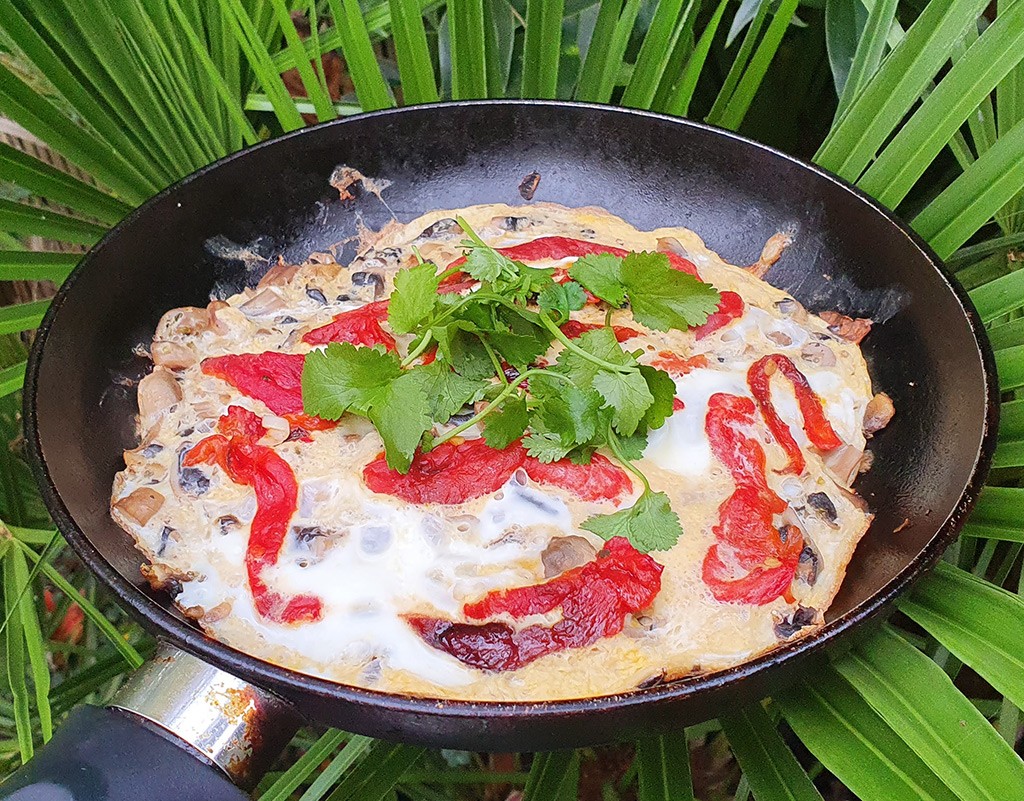 Mushroom and roasted pepper omelette