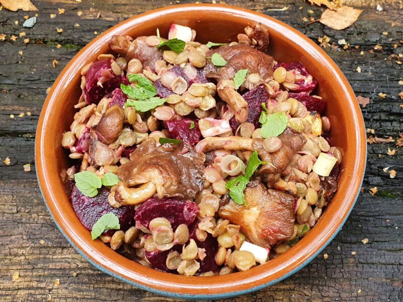 Shiitake,lentil and beetroot salad