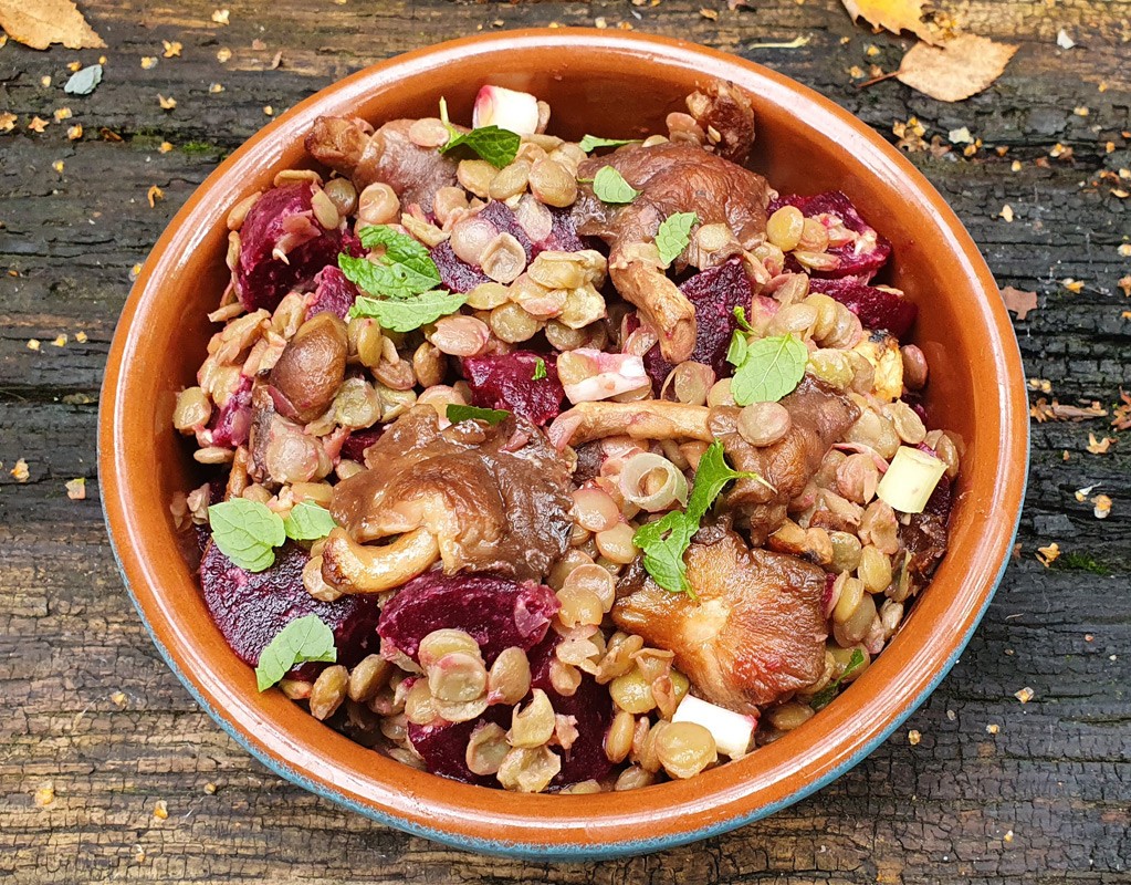 Shiitake,lentil and beetroot salad