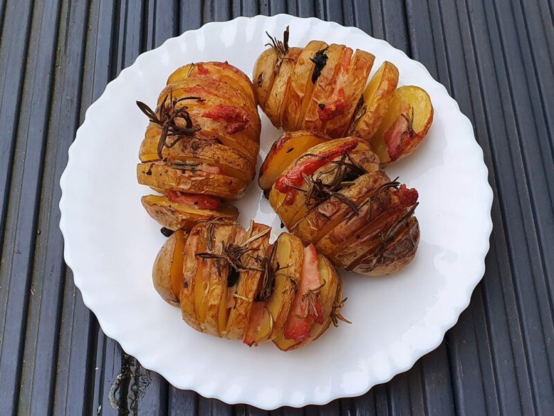 Hasselback potatoes with bacon and rosemary