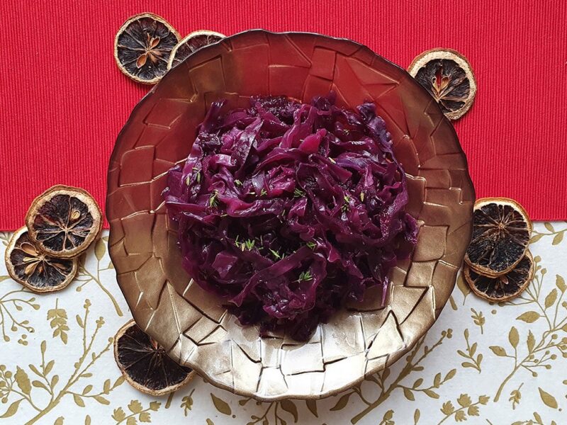 Orange and maple braised red cabbage