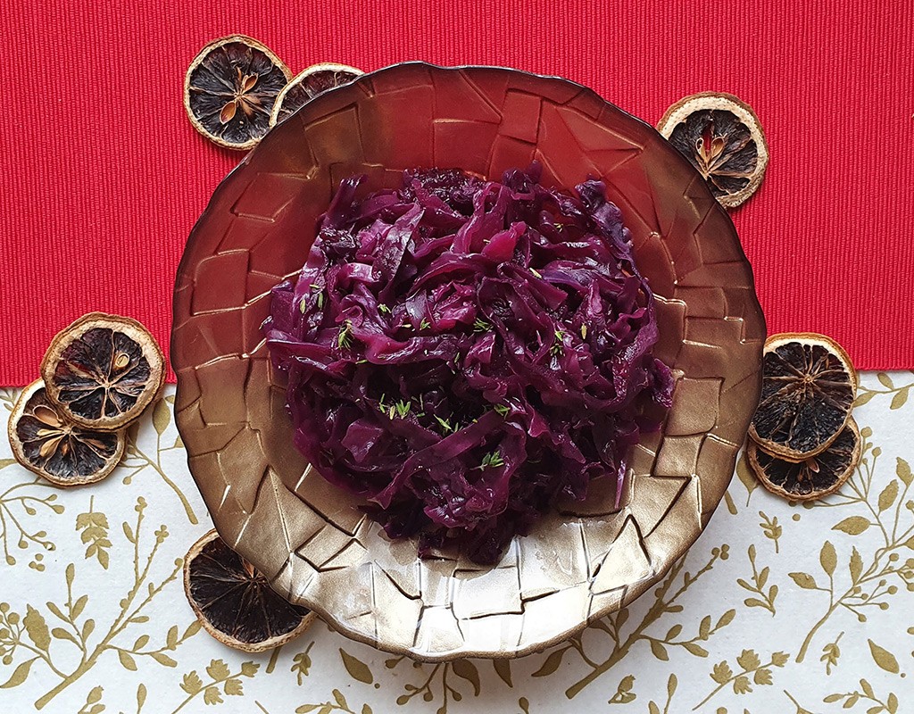 Orange and maple braised red cabbage