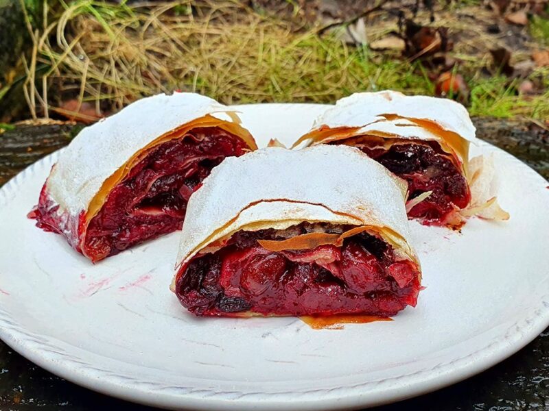 Sour cherry and mincemeat strudel