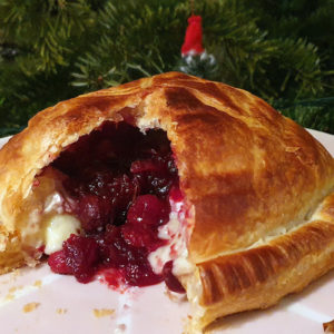 Baked Camembert pie with cranberry sauce