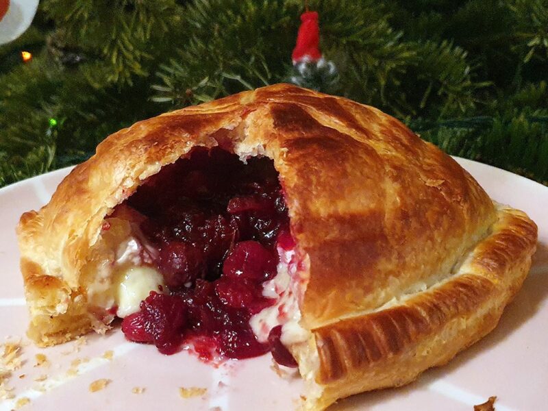 Baked Camembert pie with cranberry sauce