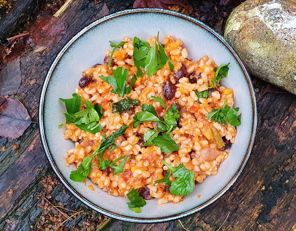 Rice with chipotle sweet potato and black beans