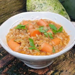 Spiced lentil and frankfurter soup