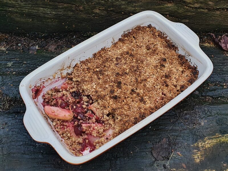 Vegan Apple and cranberry sauce crumble