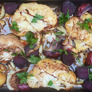 Balsamic baked cauliflower steaks with beetroot