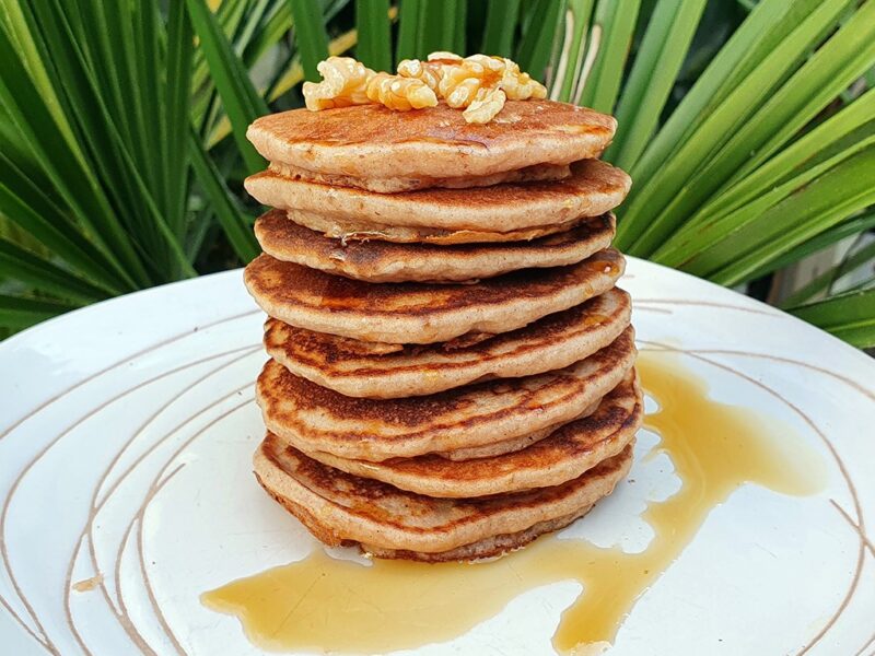 Gluten-free apple and walnut pancakes