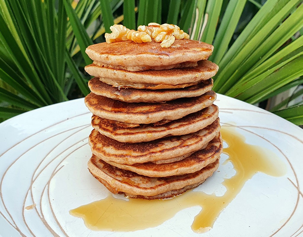 Gluten-free apple and walnut pancakes