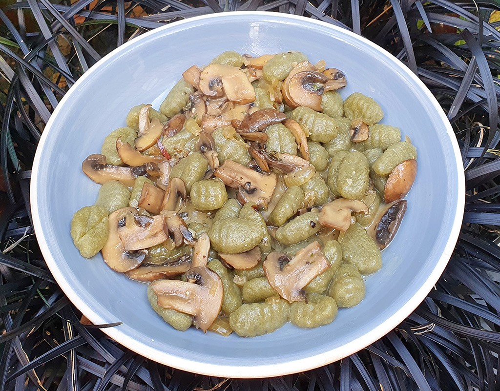 Gnocchi with cheesy mushrooms