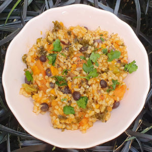 Rice with beans, sweet potato and cabbage