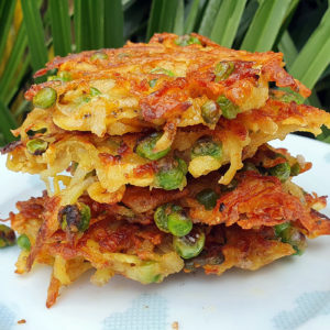 Spiced green pea and potato rosti