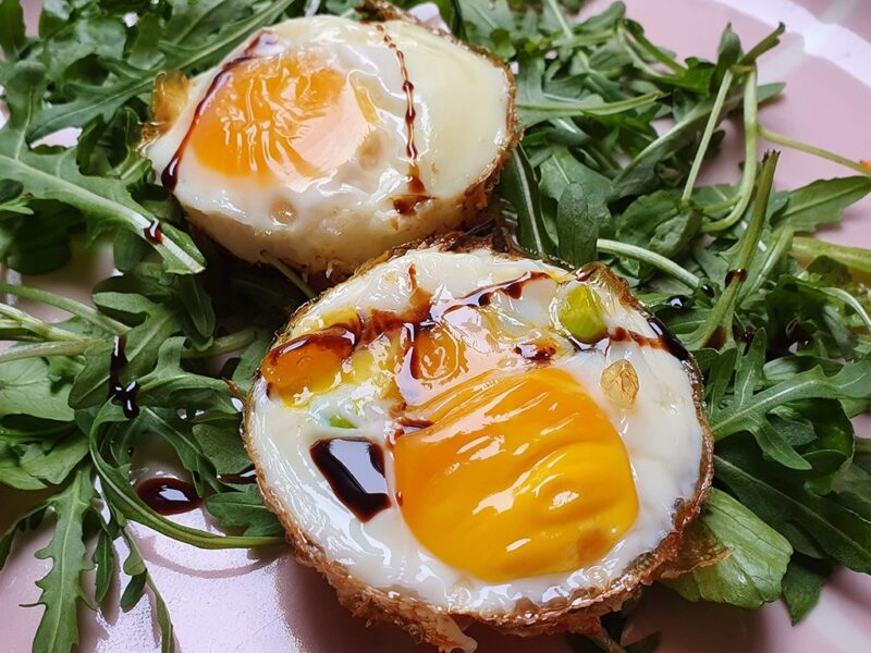 Baked sweet potato and egg nests