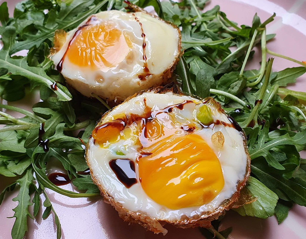 Baked sweet potato and egg nests