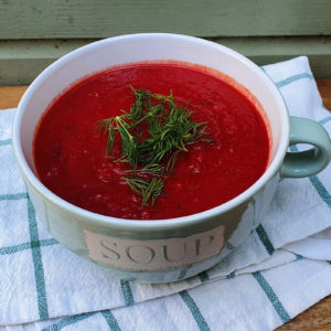 Beetroot, celeriac and lentil soup