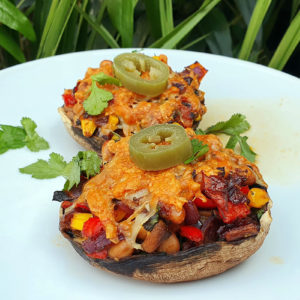 Mushroom stuffed with spiced beans