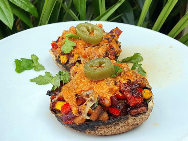 Mushroom stuffed with spiced beans