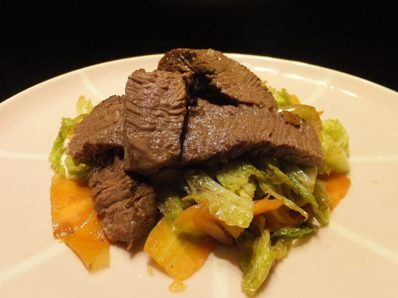 Stir-fried cabbage with steak