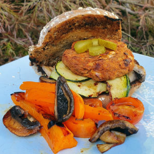 Jackfruit and bean burger