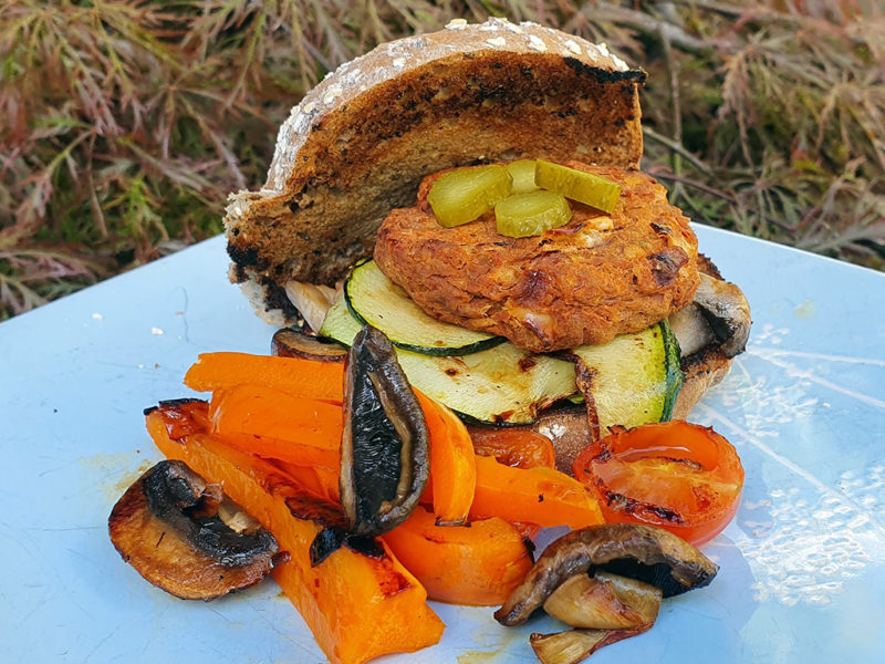 Jackfruit and bean burger