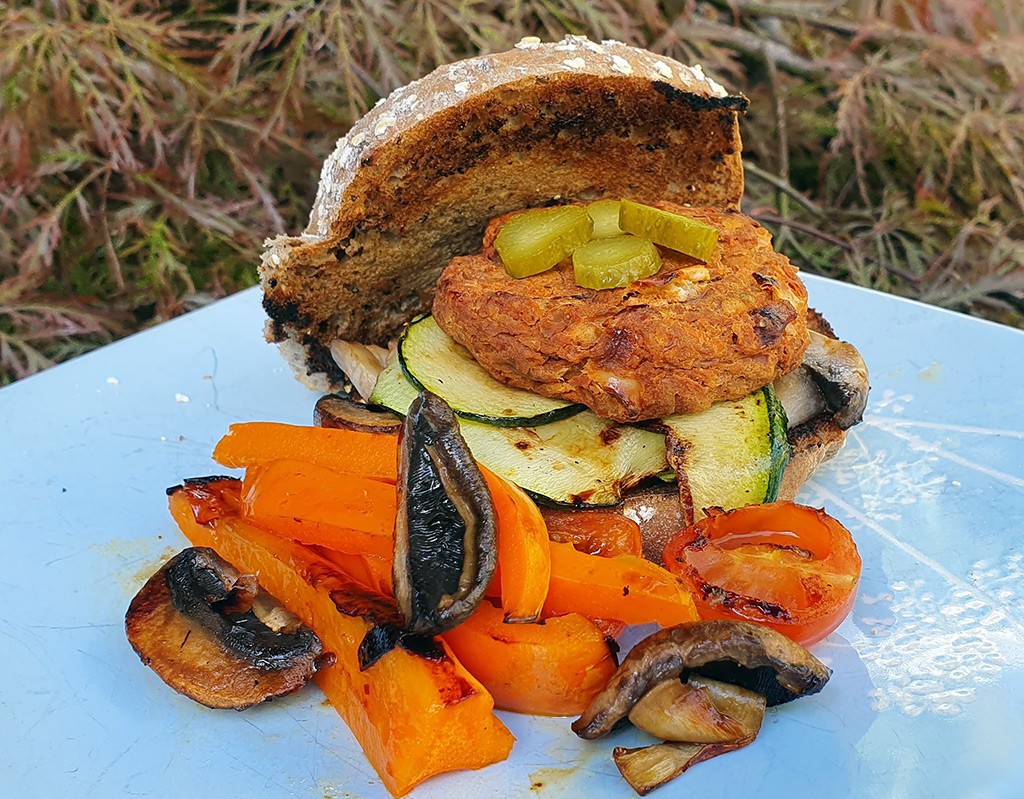 Jackfruit and bean burger