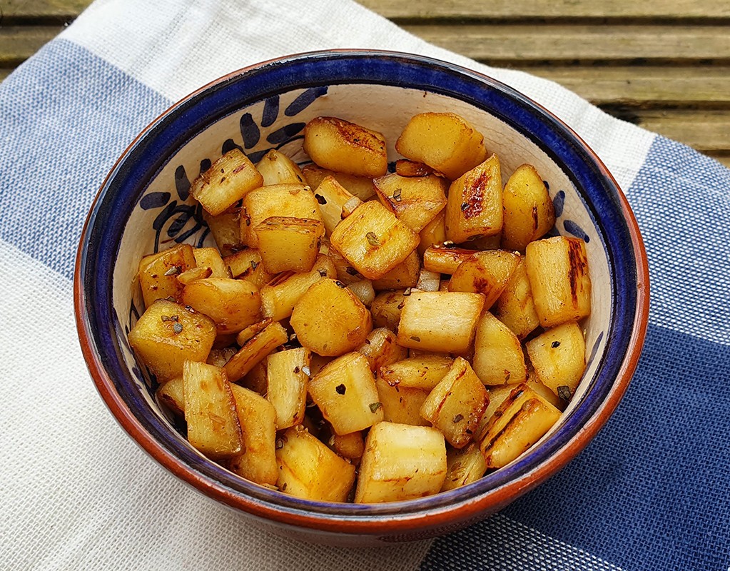 Maple and lemon glazed parsnip bites