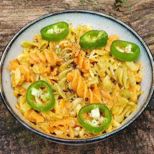 Pasta with spicy sweet potato and red pepper sauce