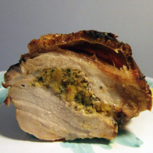 Roast pork loin stuffed with apricot and pine nuts