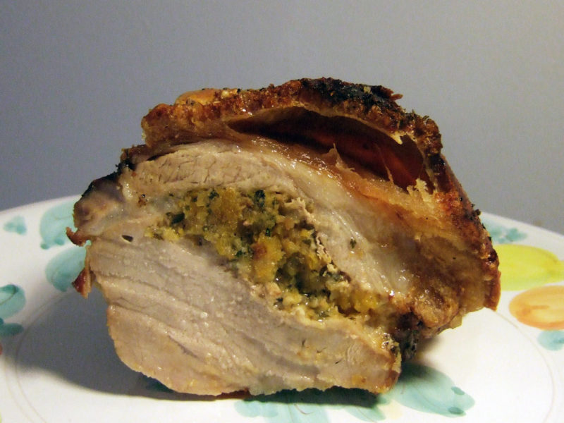 Roast pork loin stuffed with apricot and pine nuts