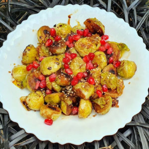 Sesame Brussels sprouts with pomegranate