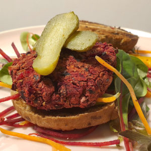 Vegan black bean and beetroot burger