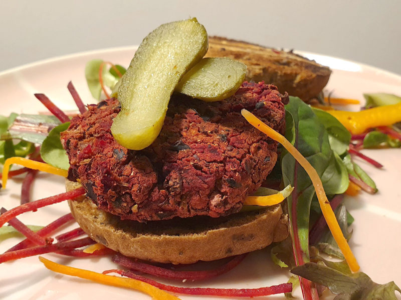 Vegan black bean and beetroot burger