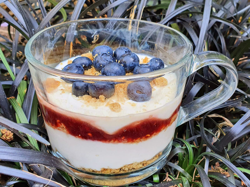 White chocolate cheesecake and berry pot