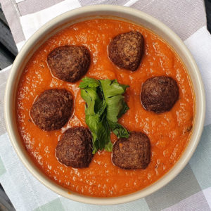 Meatballs in chipotle sweet potato red pepper sauce