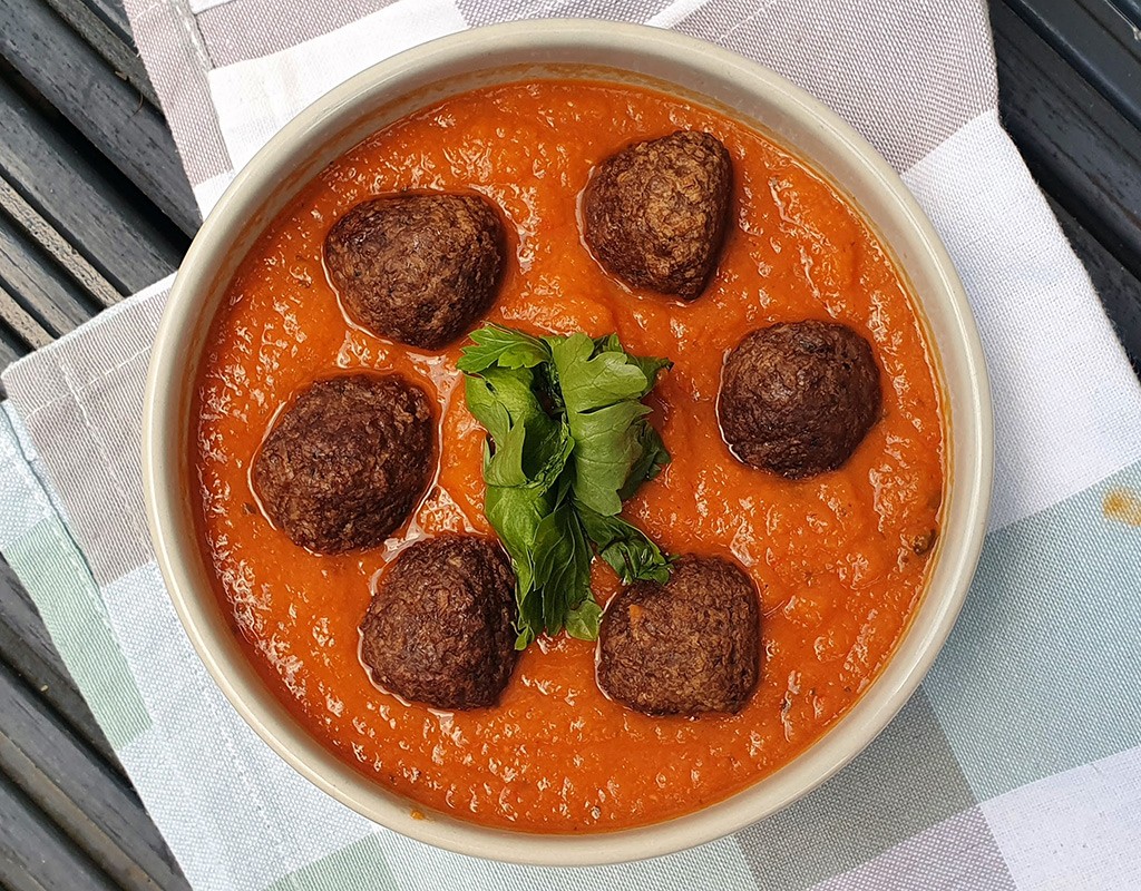 Meatballs in chipotle sweet potato red pepper sauce